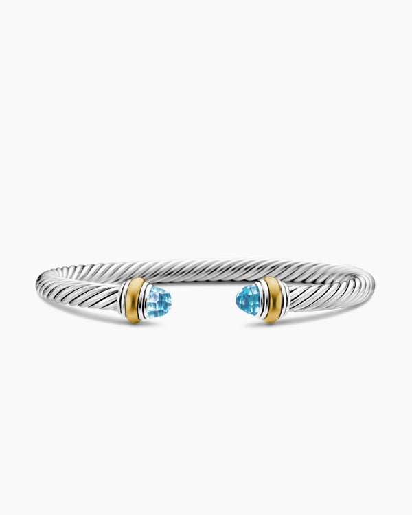 Classic Cable Bracelet in Sterling Silver with 14K Yellow Gold and Black Onyx, 5mm