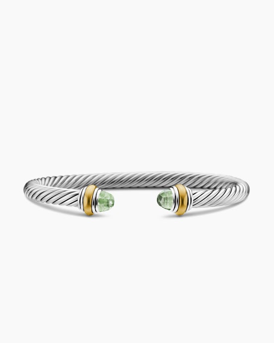 Bracelet Classic Cable en argent sterling avec or jaune 14 carats et prasiolite, 5 mm