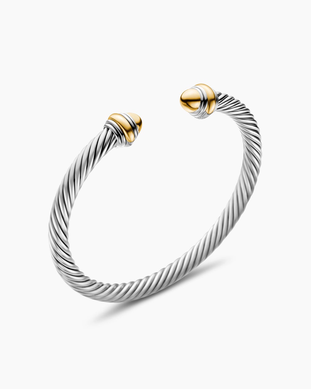 Womens Classic Cable Bracelet in Sterling Silver with 14K Yellow Gold, 5mm