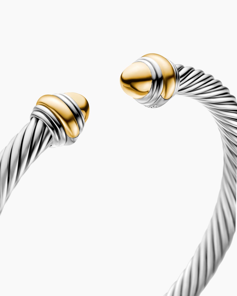 Womens Classic Cable Bracelet in Sterling Silver with 14K Yellow Gold, 5mm