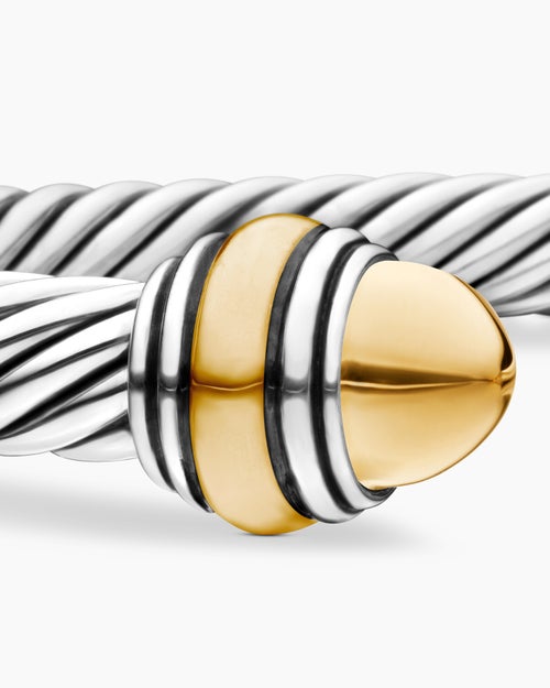Womens Classic Cable Bracelet in Sterling Silver with 14K Yellow Gold and Gold Domes, 5mm
