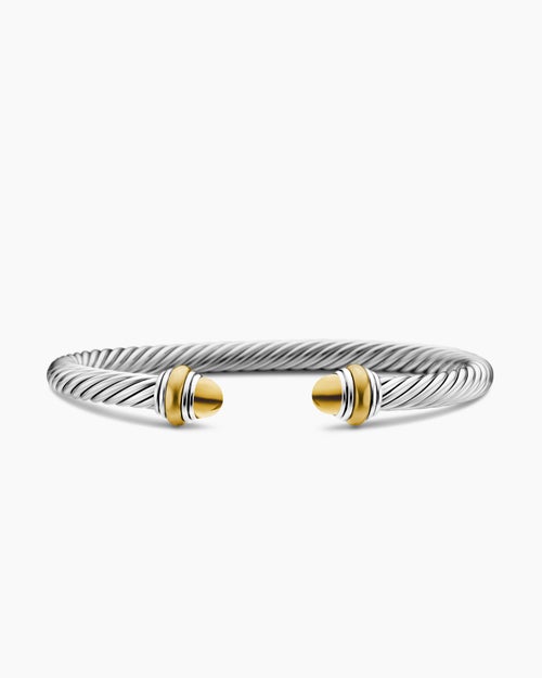 Womens Classic Cable Bracelet in Sterling Silver with 14ct Yellow Gold, 5mm