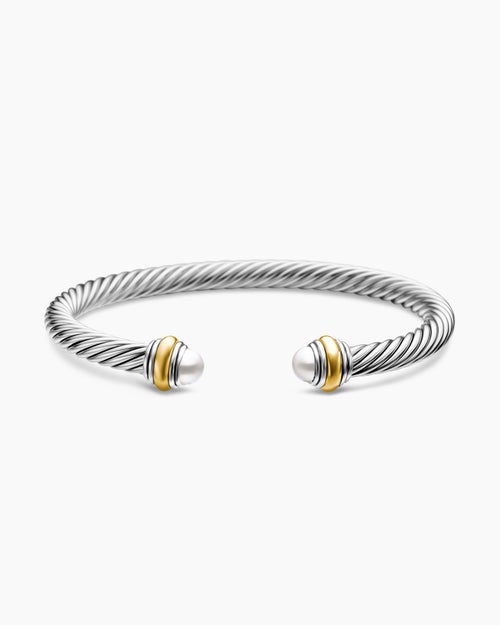 Womens Classic Cable Bracelet in Sterling Silver with 14K Yellow Gold, 5mm