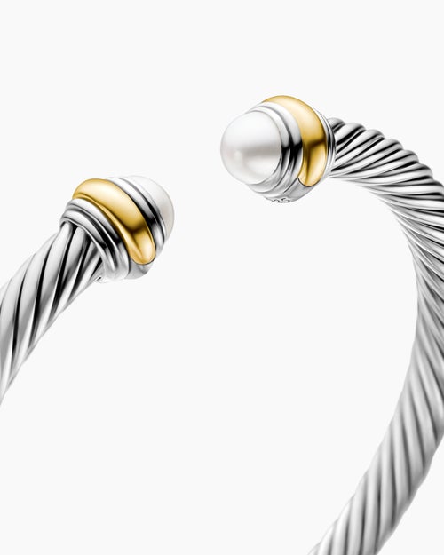 Womens Classic Cable Bracelet in Sterling Silver with 14K Yellow Gold, 5mm