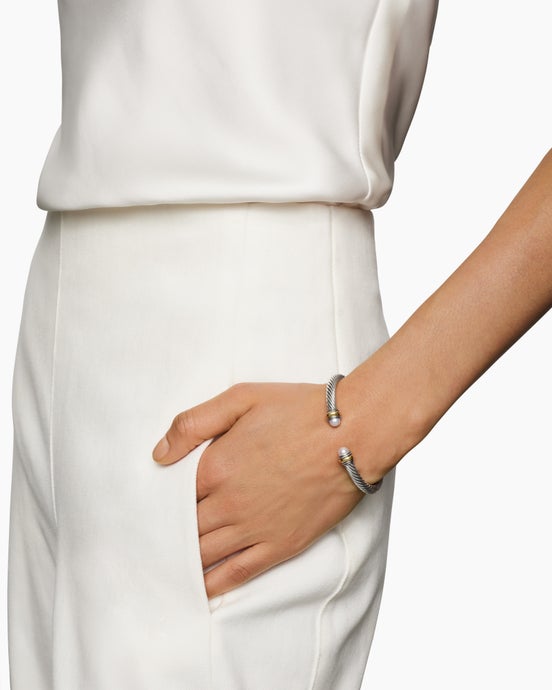 Classic Cable Bracelet in Sterling Silver with 14K Yellow Gold and Pearls, 5mm