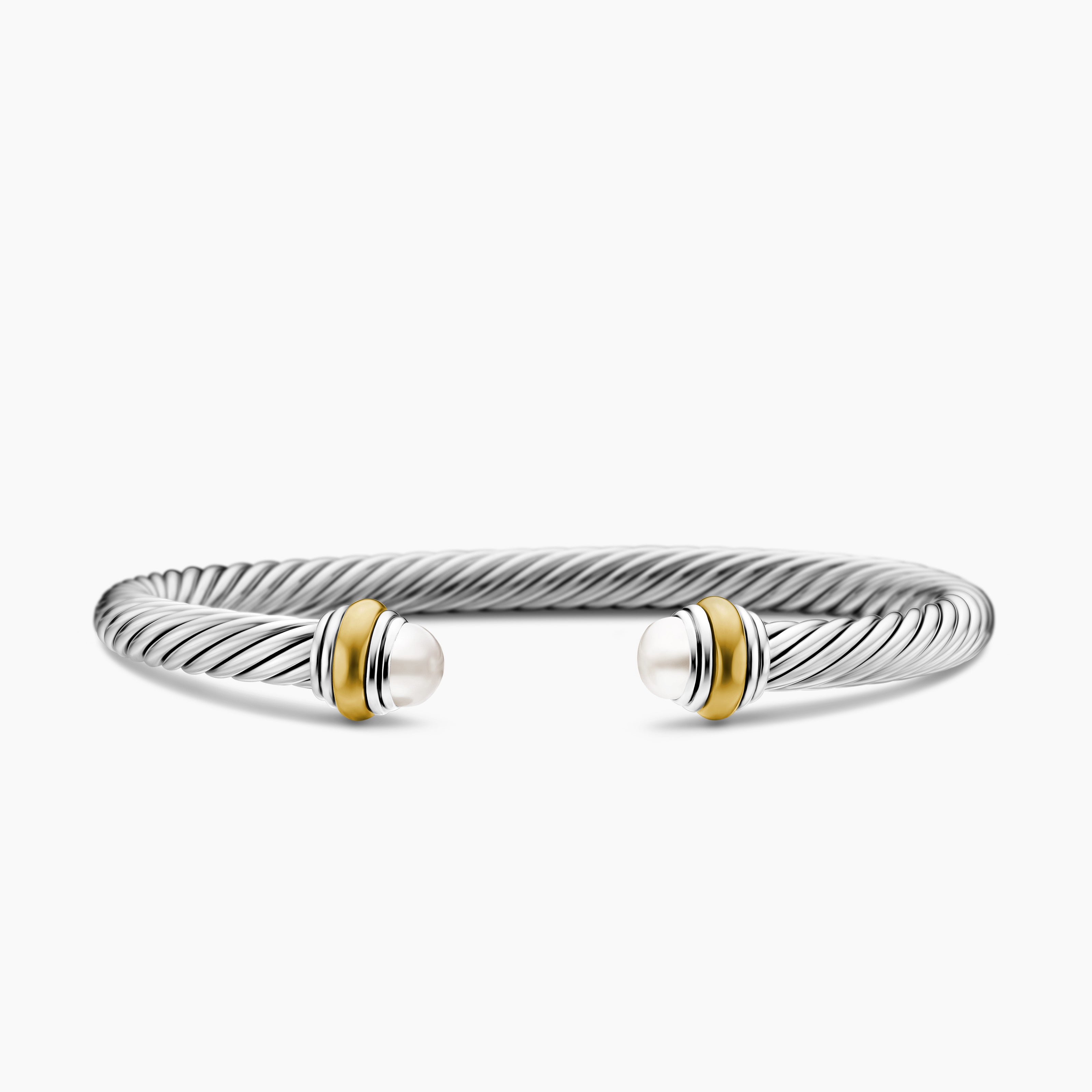 Womens Classic Cable Bracelet in Sterling Silver with 14K Yellow Gold, 5mm