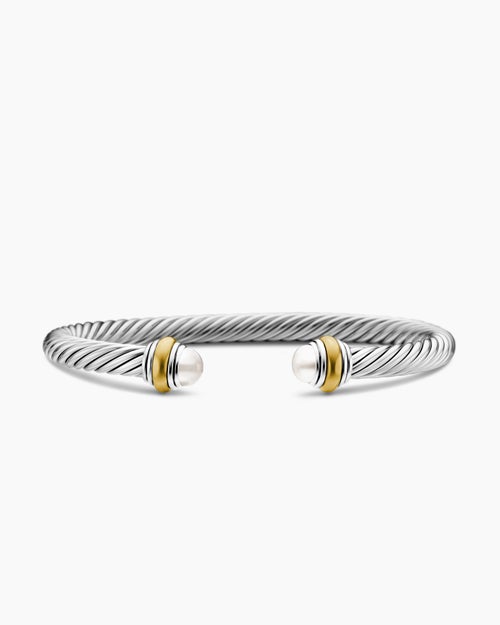 Womens Classic Cable Bracelet in Sterling Silver with 14ct Yellow Gold, 5mm