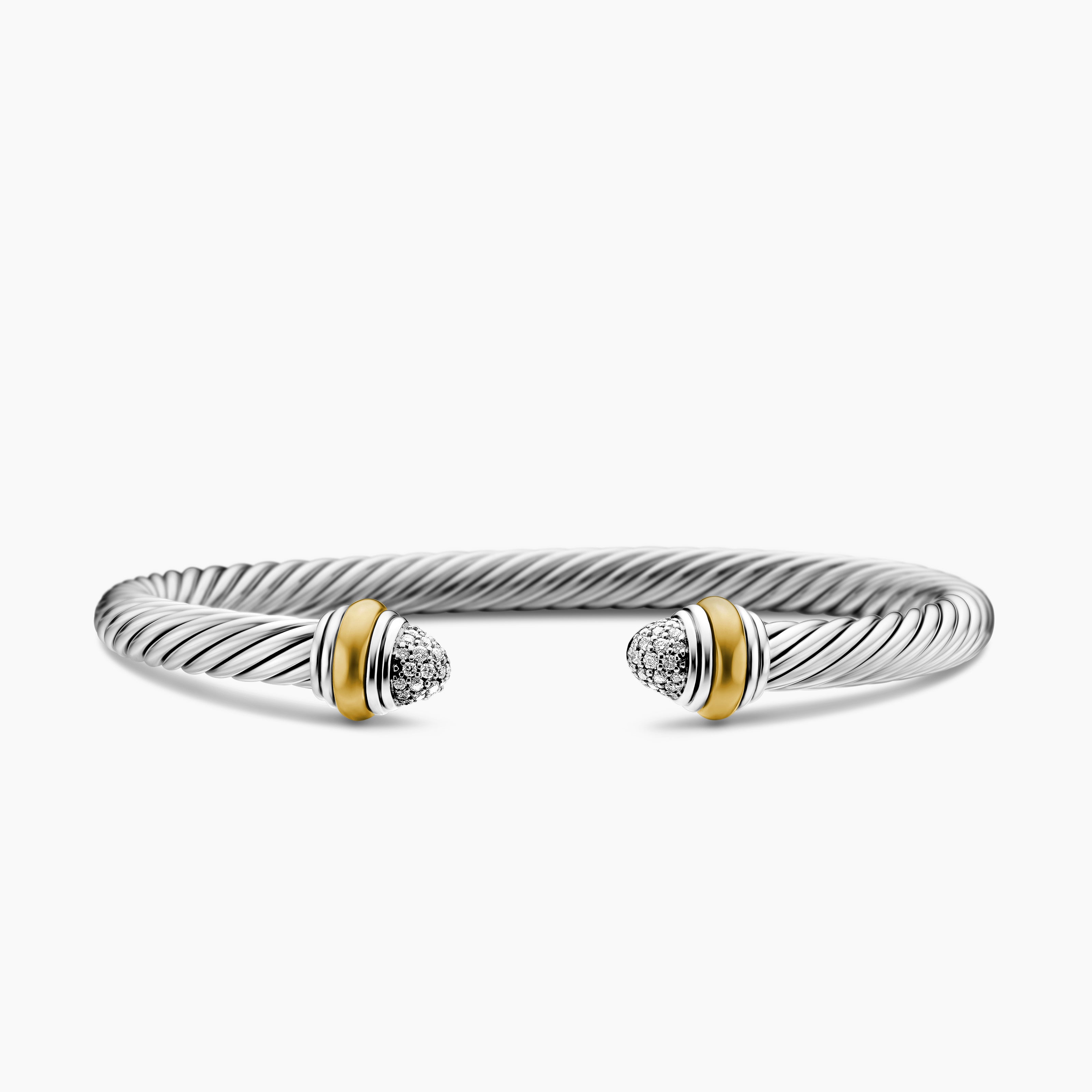 Womens Classic Cable Bracelet in Sterling Silver with 14K Yellow Gold and Pav&eacute; Domes, 5mm