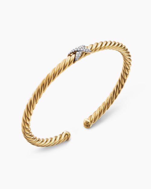 Womens X Cablespira Station Bracelet in 18K Yellow Gold with Diamonds, 4mm