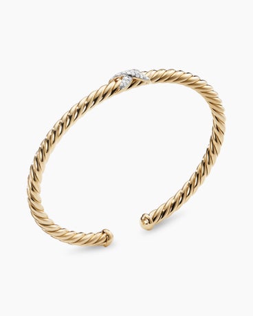 X Cablespira® Station Bracelet in 18K Yellow Gold with Pavé Diamonds, 4mm