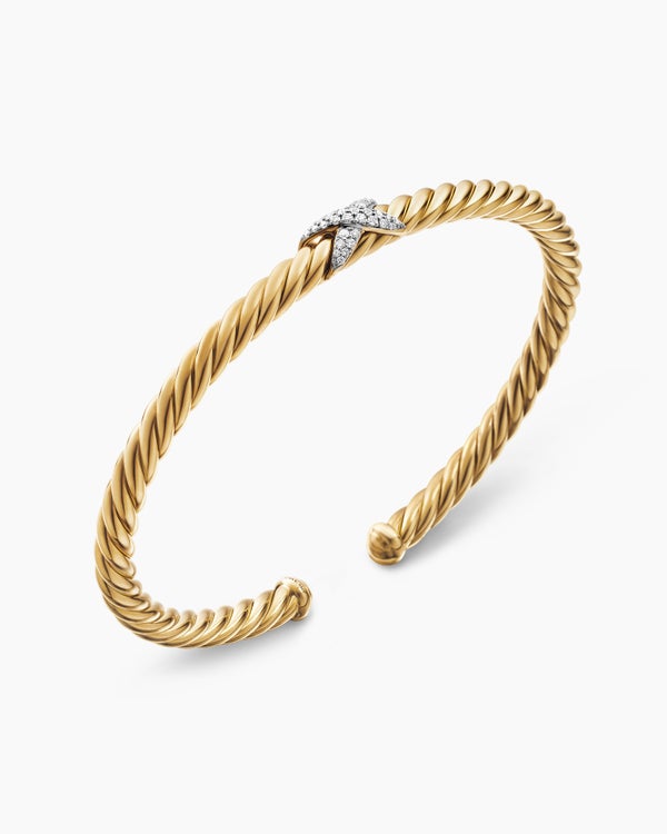 X Cablespira Station Bracelet in 18K Yellow Gold with Diamonds, 4mm