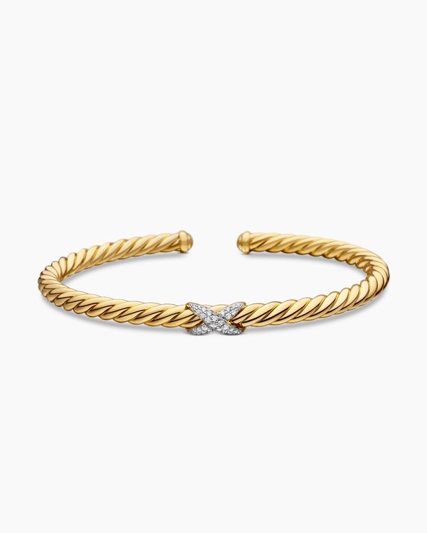 X Cablespira Station Bracelet in 18K Yellow Gold with Diamonds, 4mm