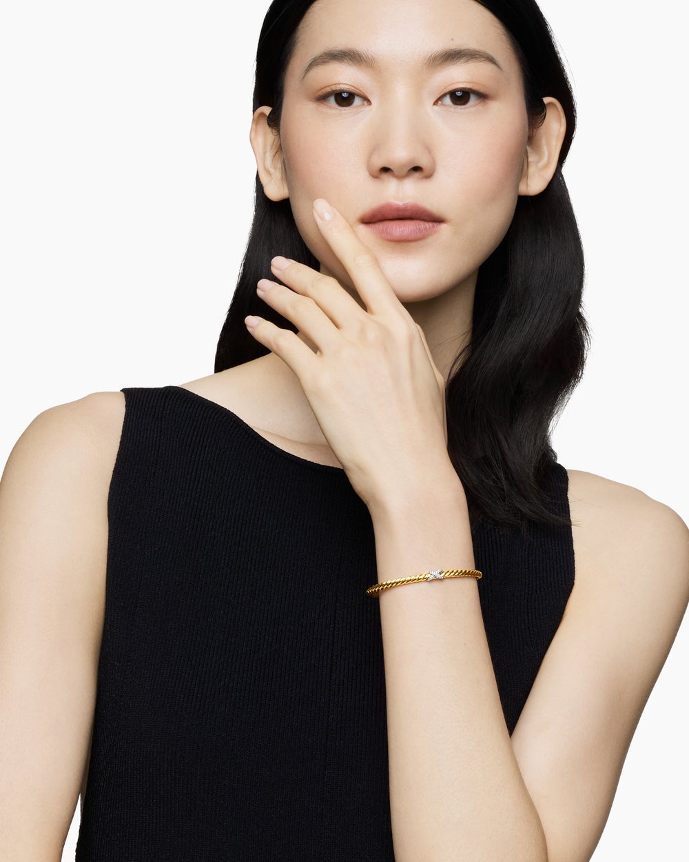 Bracelet X à trois motifs Cablespira en or jaune 18 carats et diamants, 4 mm femme