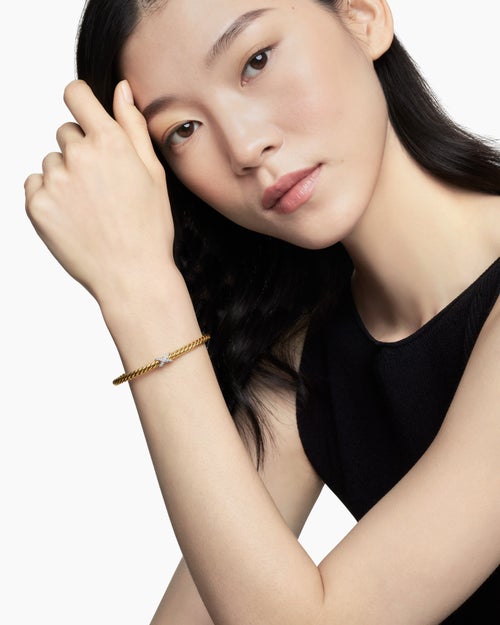 Womens X Cablespira Station Bracelet in 18K Yellow Gold with Diamonds, 4mm