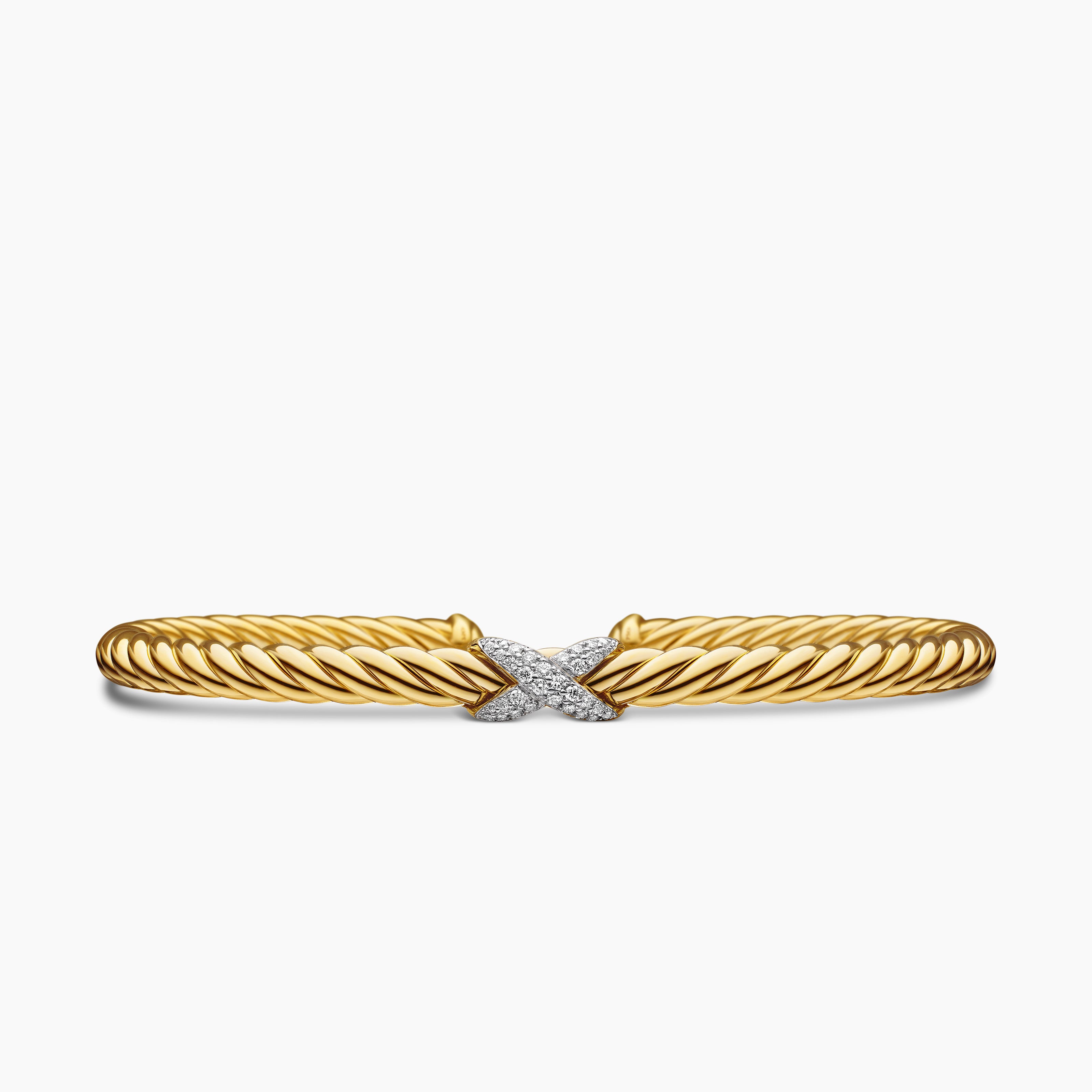 Womens X Cablespira Station Bracelet in 18K Yellow Gold with Diamonds, 4mm