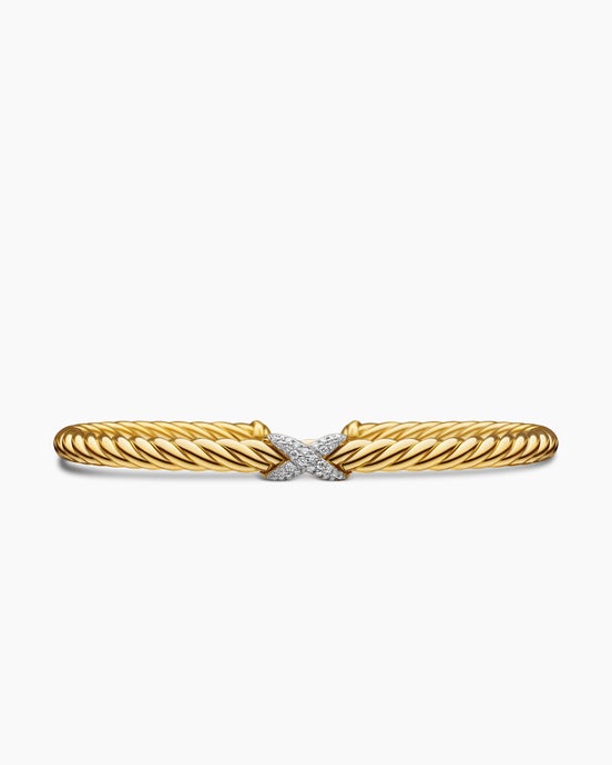 X Cablespira® Station Bracelet in 18ct Yellow Gold with Pavé Diamonds, 4mm