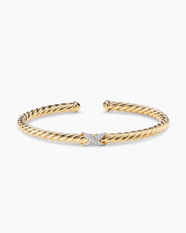 X Cablespira® Station Bracelet in 18K Yellow Gold with Pavé Diamonds, 4mm