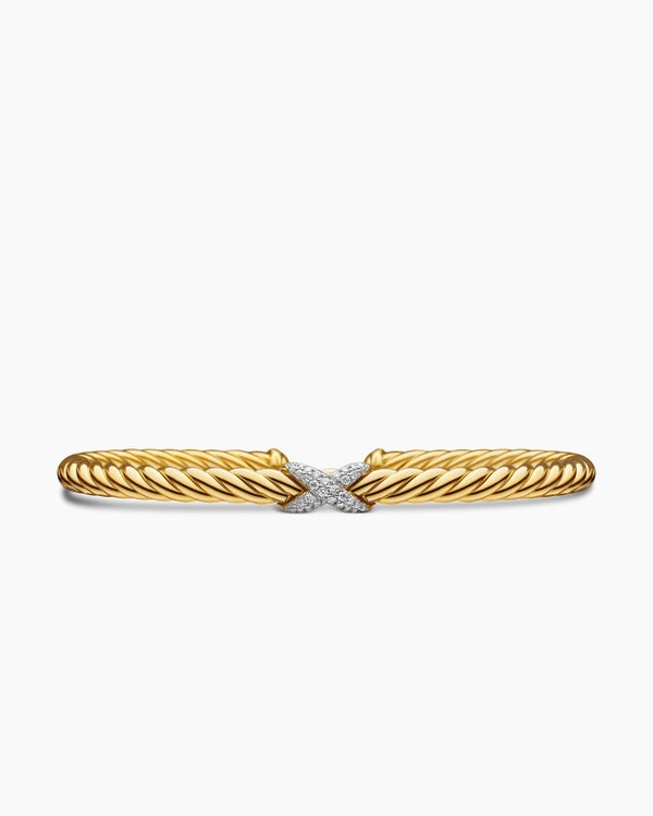 X Cablespira Station Bracelet in 18K Yellow Gold with Diamonds, 4mm