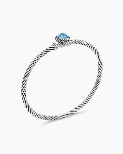Bracelet Petite Chatelaine® en argent massif avec topaze bleue, 3 mm