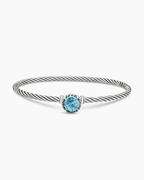 Bracelet Petite Chatelaine® en argent massif avec topaze bleue, 3 mm