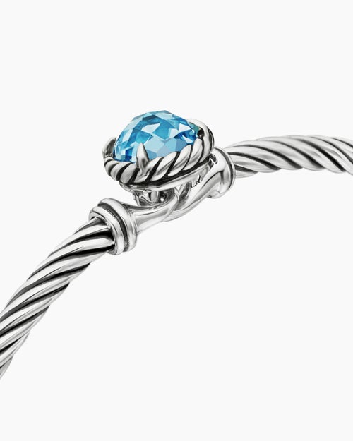 Bracelet Petite Chatelaine® en argent massif avec topaze bleue, 3 mm