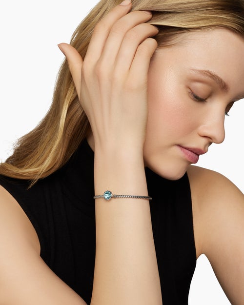 Bracelet Petite Chatelaine® en argent massif avec topaze bleue, 3 mm