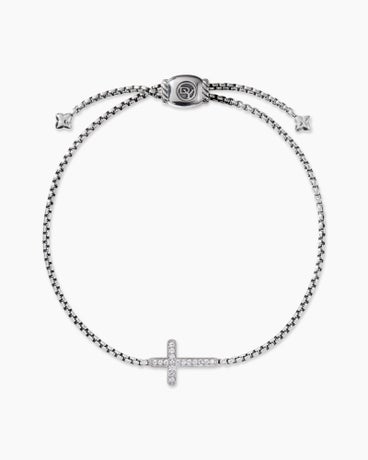 Petite Pavé Cross Chain Bracelet in Sterling Silver with Diamonds, 1.7mm