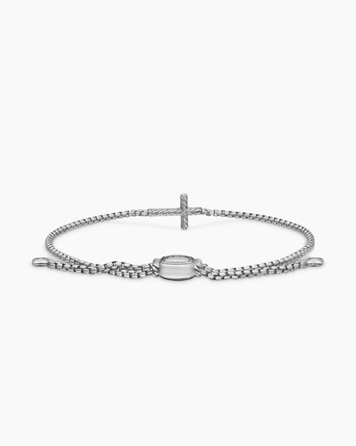 Womens Petite Pavé Cross Chain Bracelet in Sterling Silver with Diamonds, 1.7mm