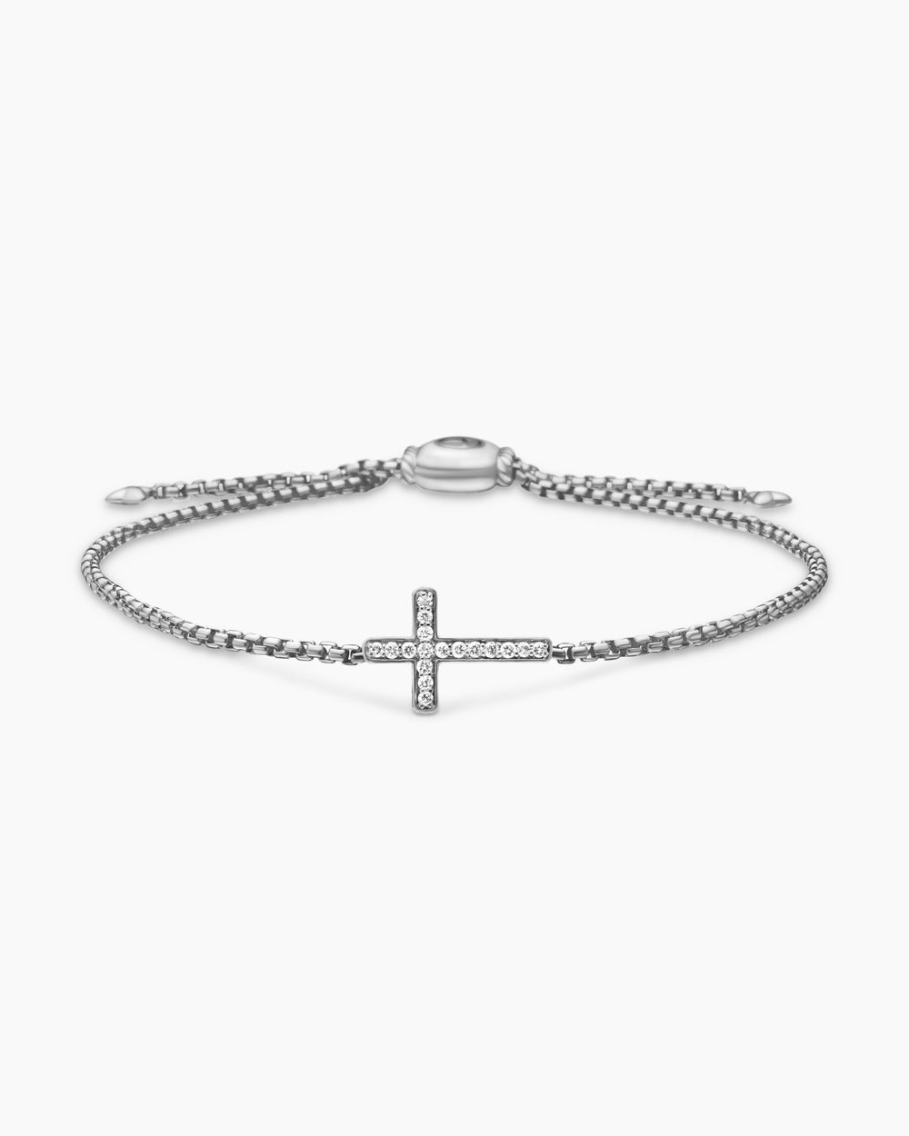 Womens Petite Pavé Cross Chain Bracelet in Sterling Silver with Diamonds, 1.7mm