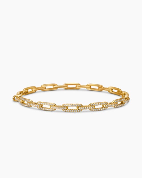Womens Stax Chain Link Bracelet in 18K Yellow Gold with Diamonds, 4mm