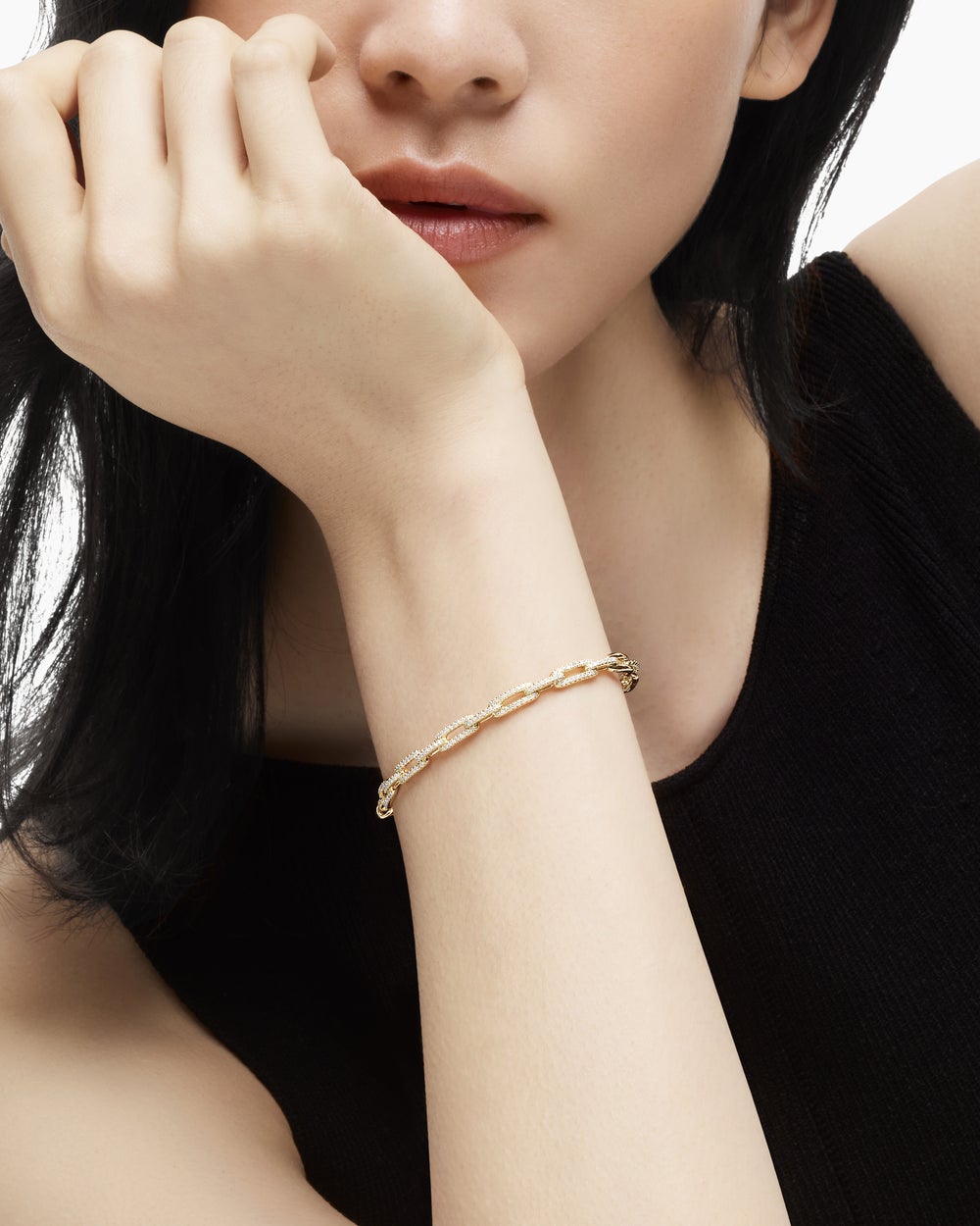 Womens Stax Chain Link Bracelet in 18K Yellow Gold with Diamonds, 4mm