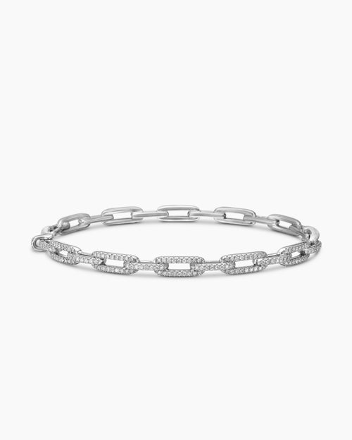 Womens Stax Chain Link Bracelet in 18K White Gold with Diamonds, 4mm