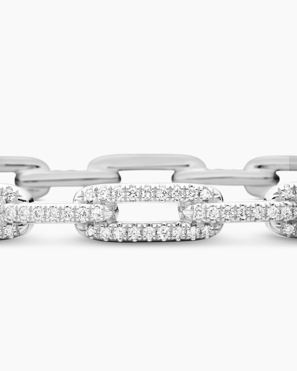 Stax Chain Link Bracelet in 18K White Gold with Diamonds, 4mm
