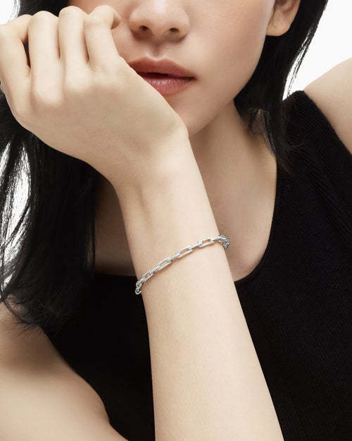 Womens Stax Chain Link Bracelet in 18K White Gold with Diamonds, 4mm