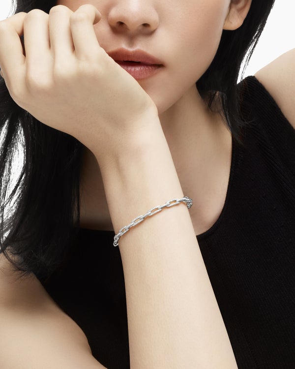 Stax Chain Link Bracelet in 18K White Gold with Diamonds, 4mm