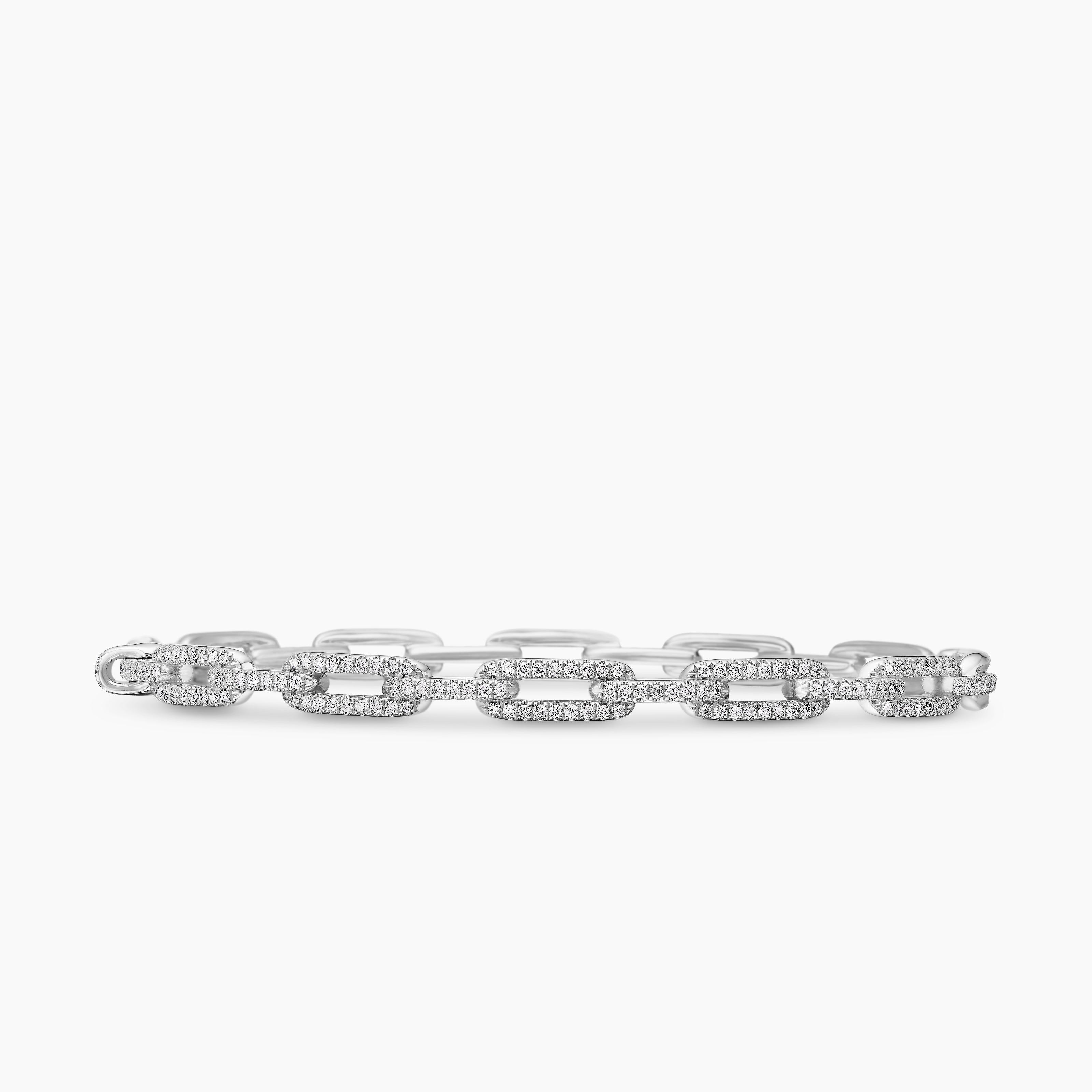Womens Stax Chain Link Bracelet in 18K White Gold with Diamonds, 4mm