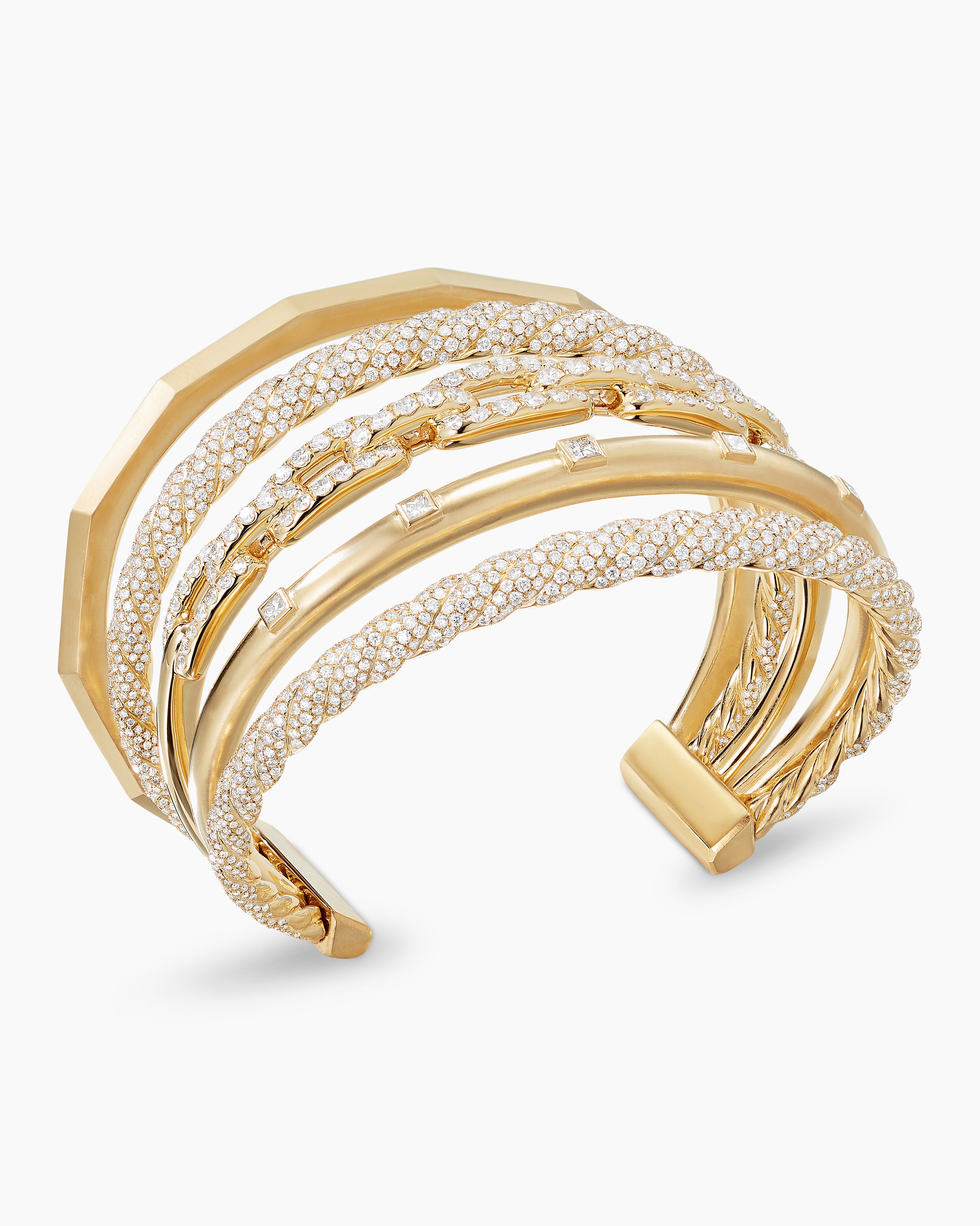 David Yurman DY Origami Cuff Bracelet in 18k Yellow Gold with Pave Diamonds  | Lee Michaels Fine Jewelry stores