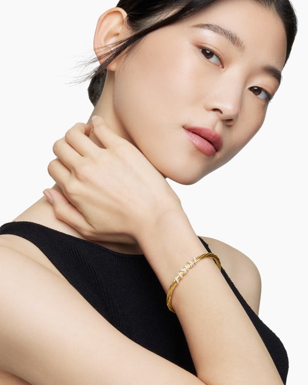 Helena Center Station Bracelet in 18K Yellow Gold with Diamonds, 4mm