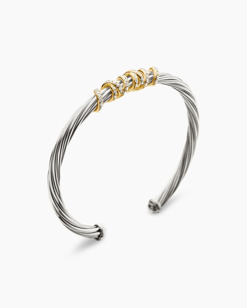 Womens Helena Center Station Bracelet in Sterling Silver with 18K Yellow Gold and Diamonds, 4mm