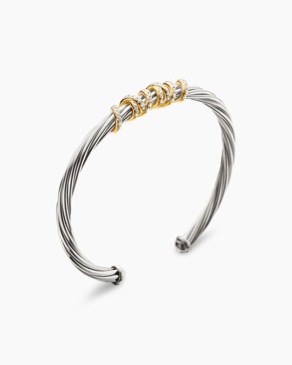 Helena Center Station Bracelet in Sterling Silver with 18K Yellow Gold and Diamonds, 4mm