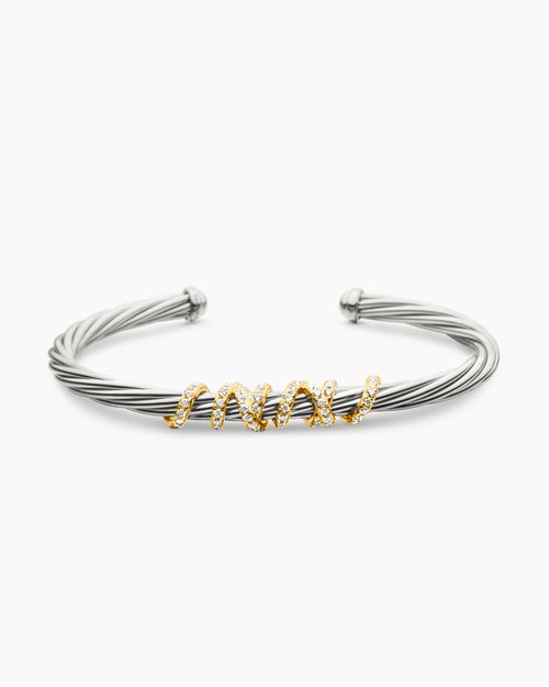 Womens Helena Center Station Bracelet in Sterling Silver with 18K Yellow Gold and Diamonds, 4mm