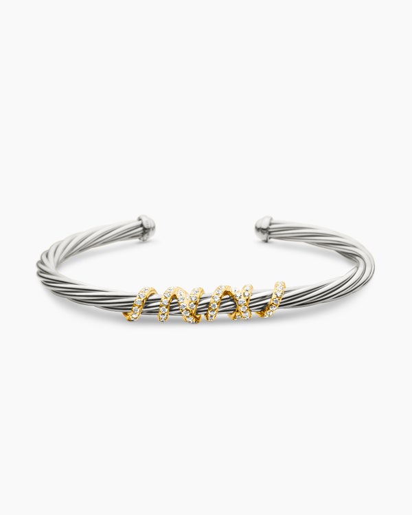 Helena Center Station Bracelet in Sterling Silver with 18K Yellow Gold and Diamonds, 4mm
