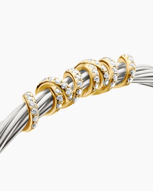 Womens Helena Center Station Bracelet in Sterling Silver with 18K Yellow Gold and Diamonds, 4mm