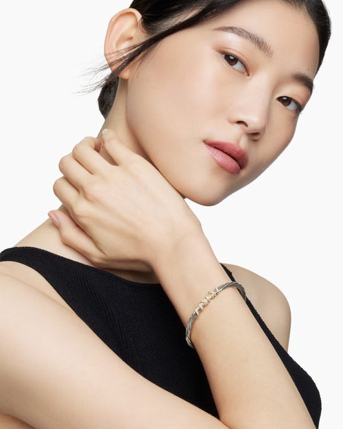 Womens Helena Center Station Bracelet in Sterling Silver with 18K Yellow Gold and Diamonds, 4mm