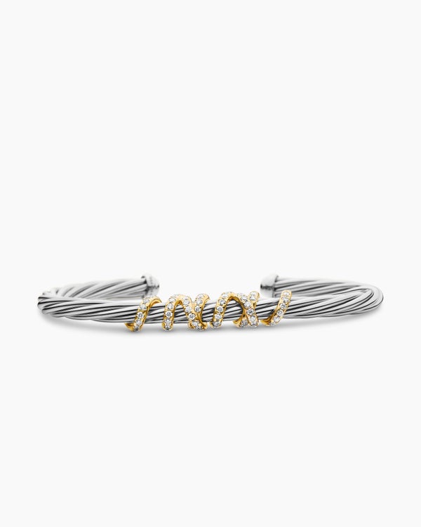 Helena Center Station Bracelet in Sterling Silver with 18K Yellow Gold and Diamonds, 4mm