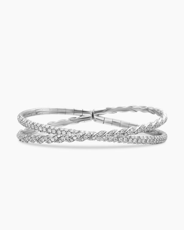 Sculpted Cable Flex Two Row Bracelet in 18K White Gold, 16mm