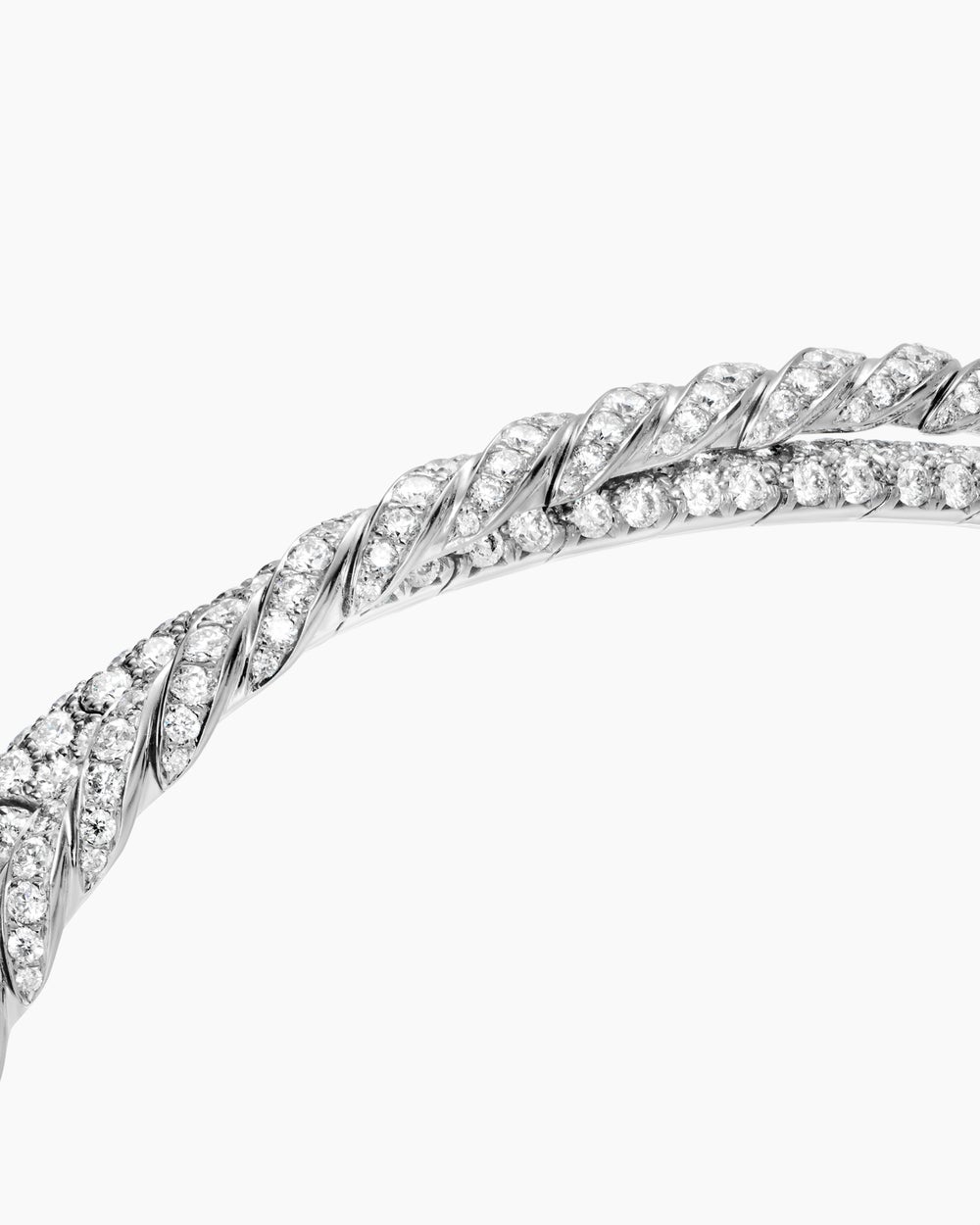 Womens Sculpted Cable Flex Two Row Bracelet in 18K White Gold with Diamonds, 16mm