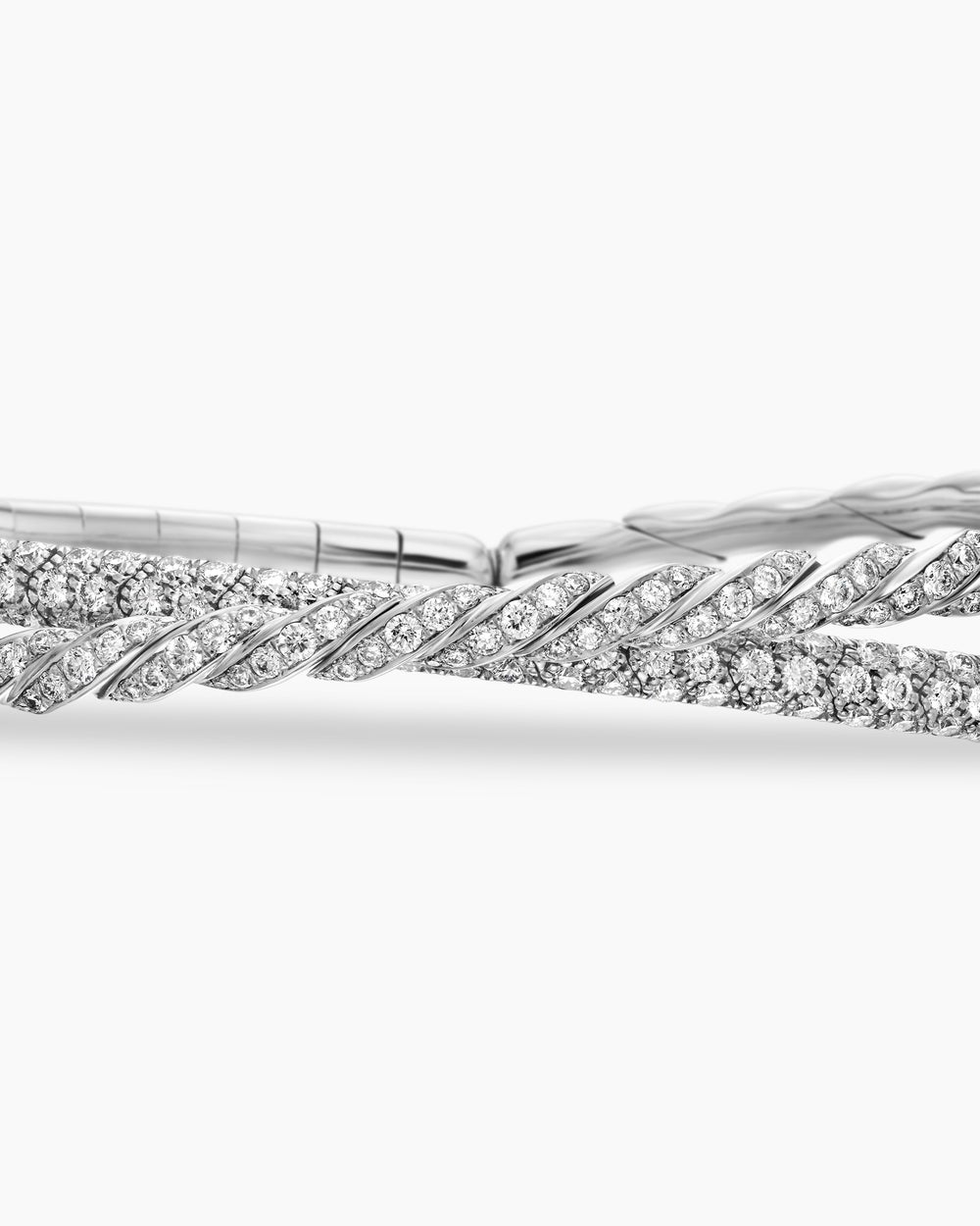 Womens Sculpted Cable Flex Two Row Bracelet in 18K White Gold with Diamonds, 16mm