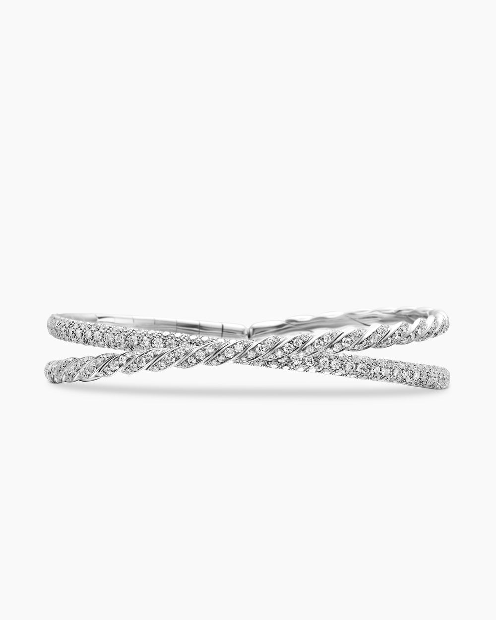Womens Sculpted Cable Flex Two Row Bracelet in 18K White Gold with Diamonds, 16mm