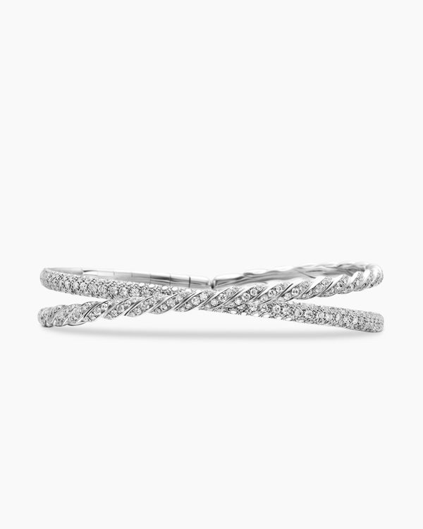 Sculpted Cable Flex Two Row Bracelet in 18K White Gold, 16mm